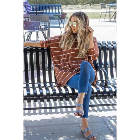 The Renee • Brown Oversized Striped Tunic - Picture 4 of 4